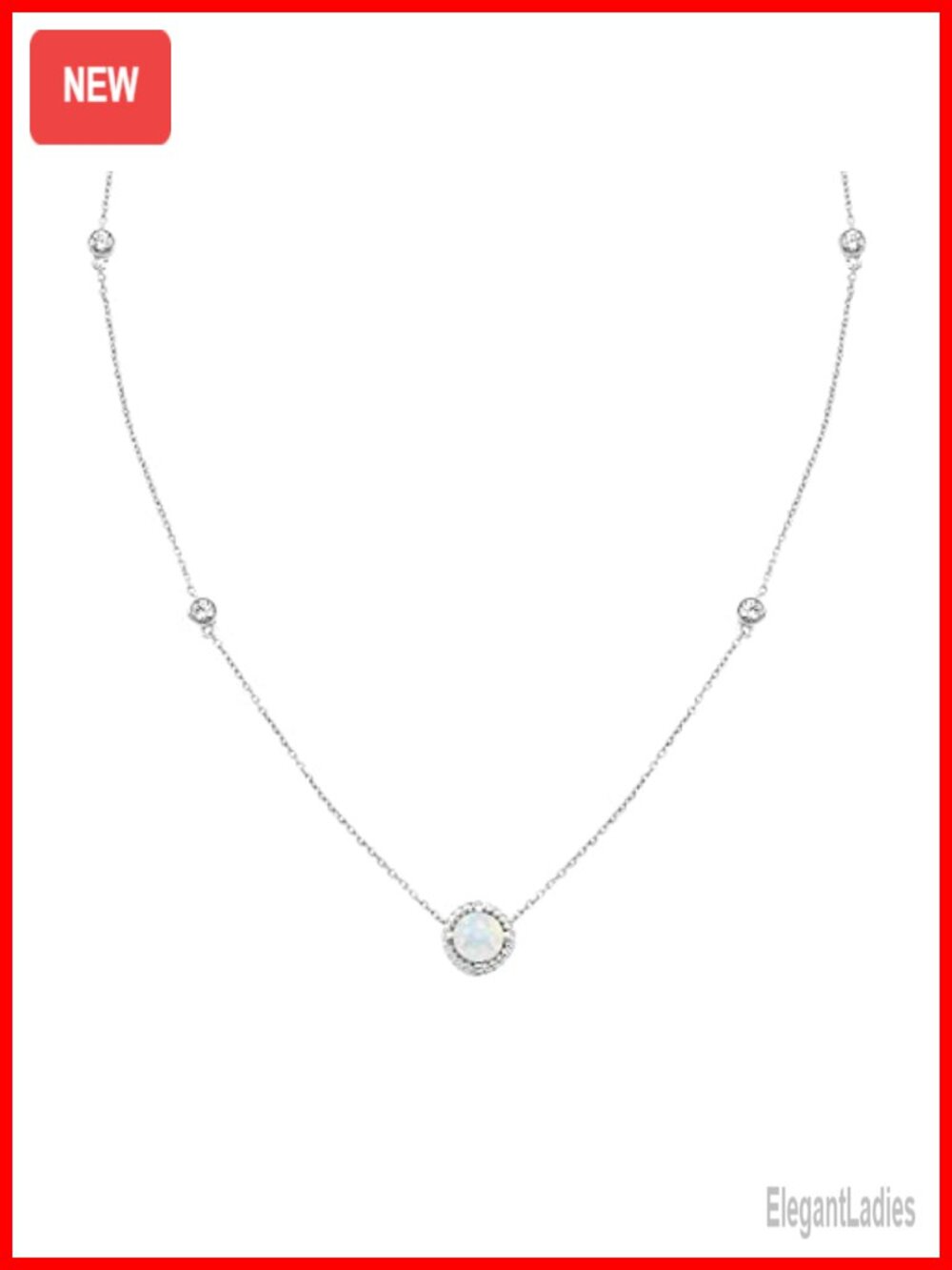 925 Sterling Silver Opal & Lab-Grown Sapphire 5 Station Necklace 20 In Cable